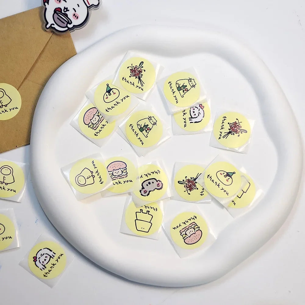 Roll Cartoon Stickers Cute Thank You Wrap Envelope Closure Diy