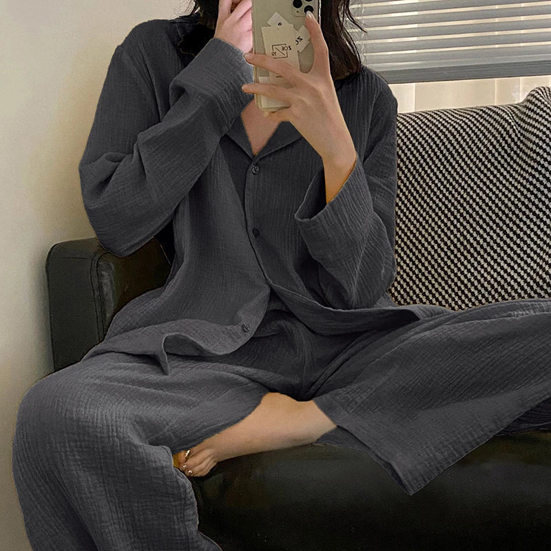 Women's Korean 2-Piece Pajama Set – Casual Long Sleeve Lounge