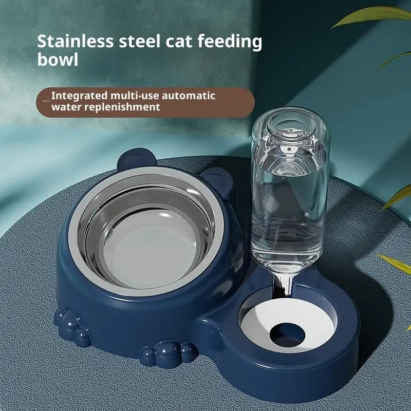 2-in-1 Tilted Pet Bowl & Auto Water Dispenser for Cats & Dogs