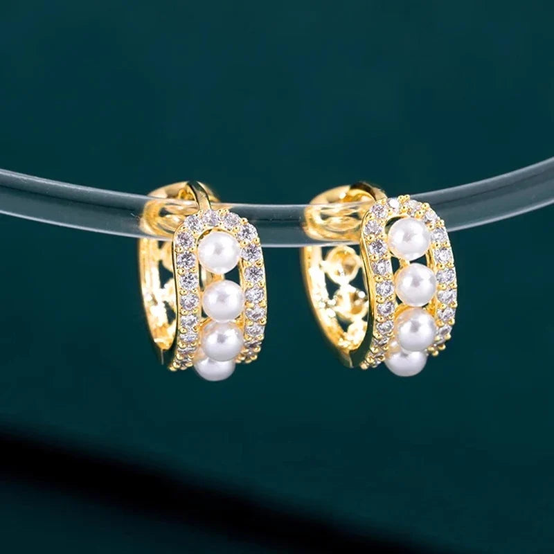 Huitan Imitation Pearl Hoop Earrings – Dainty Fashion Jewelry
