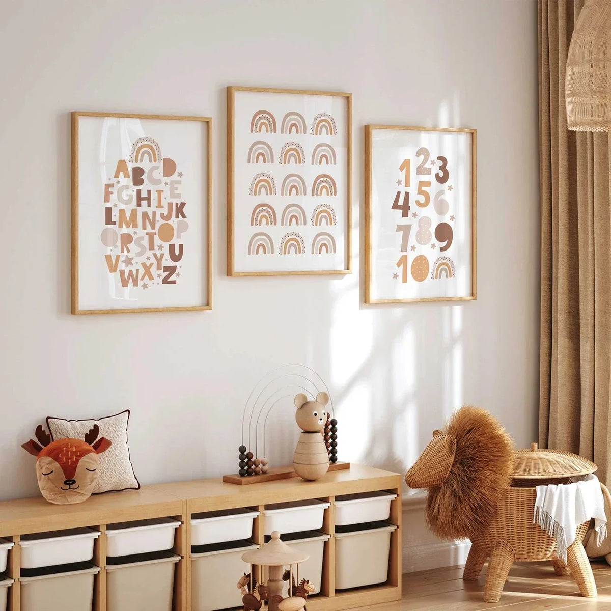 3-Piece Cartoon Rainbow Alphabet & Numbers Canvas Wall Art