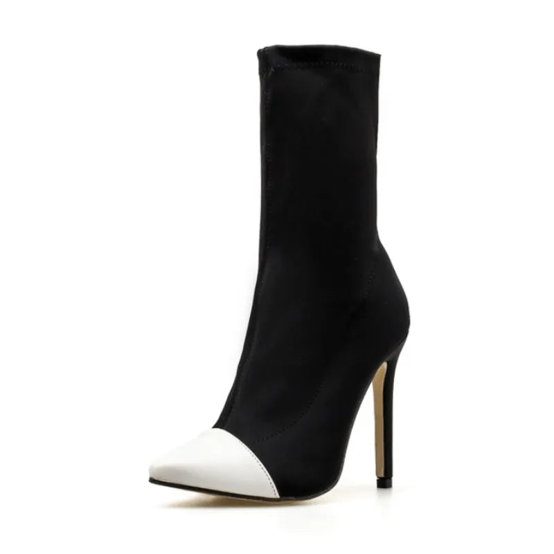 Women's Color Block Ankle Boots – Pointed Toe Stretch Slip-On