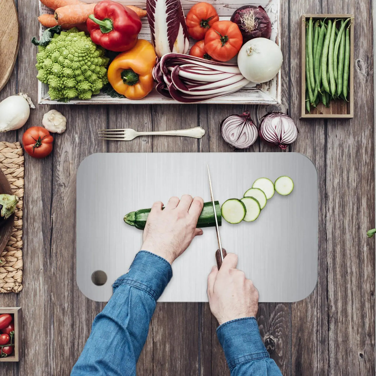 Double-Sided Stainless Steel Cutting Board | Food-Grade Mat