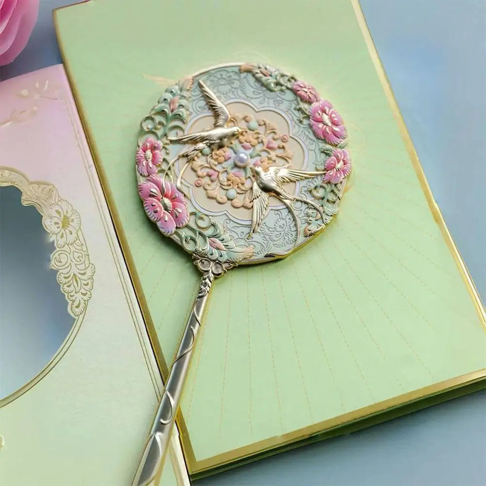 Vintage Chinese Handheld Mirror – 3D Peony Pocket Mirror