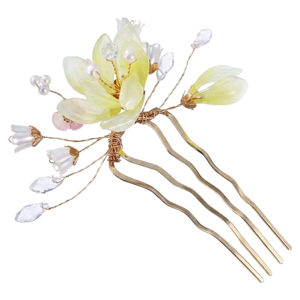 Green Floral Resin Hair Clip Comb Barrette for Women & Girls