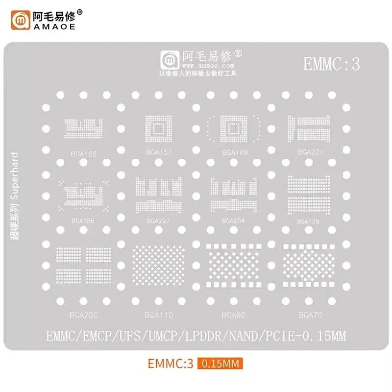 AMAOE BGA Reballing Stencil – Switch IC & eMMC BGA254 178