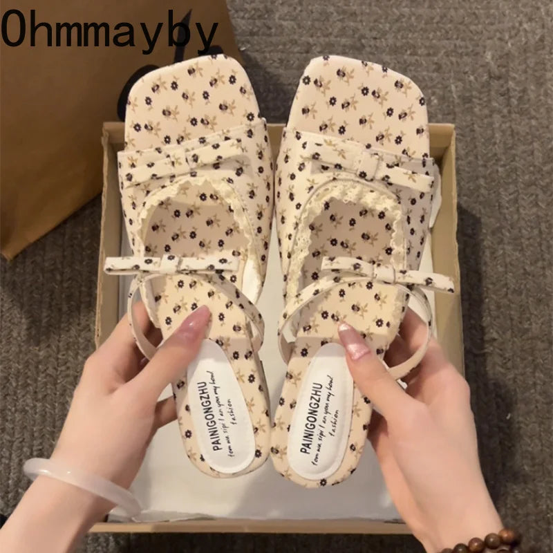Women's Floral Wedge Slippers – Open Toe Slip-On Summer Slides