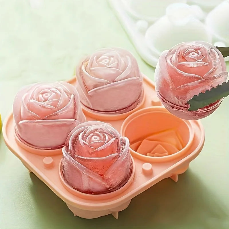 Rose Shape Ice Cube Mold 4 Grids Multifunctional Tray Chocolate Jelly