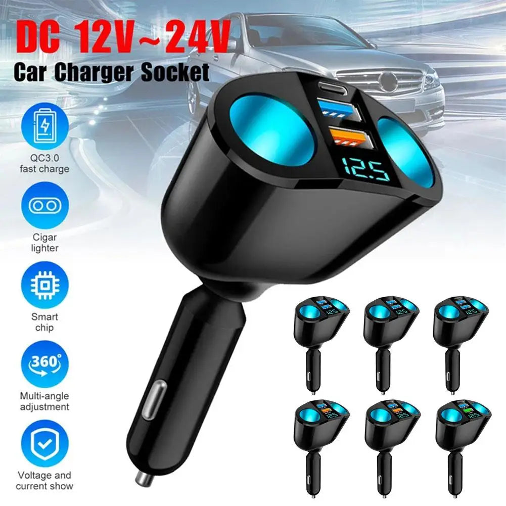 Car Cigarette Lighter 12V-24V Socket Splitter Blue Atmosphere Light