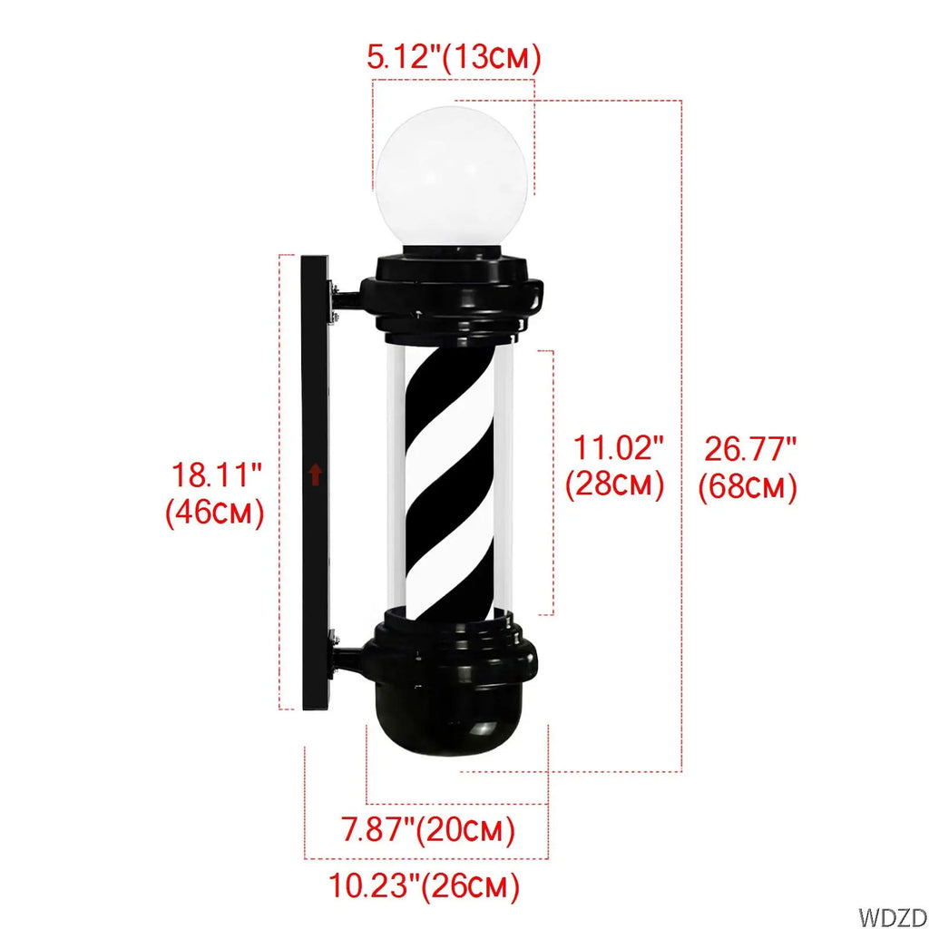 27" Rotating LED Barber Pole Sign | Waterproof Wall Mount Light