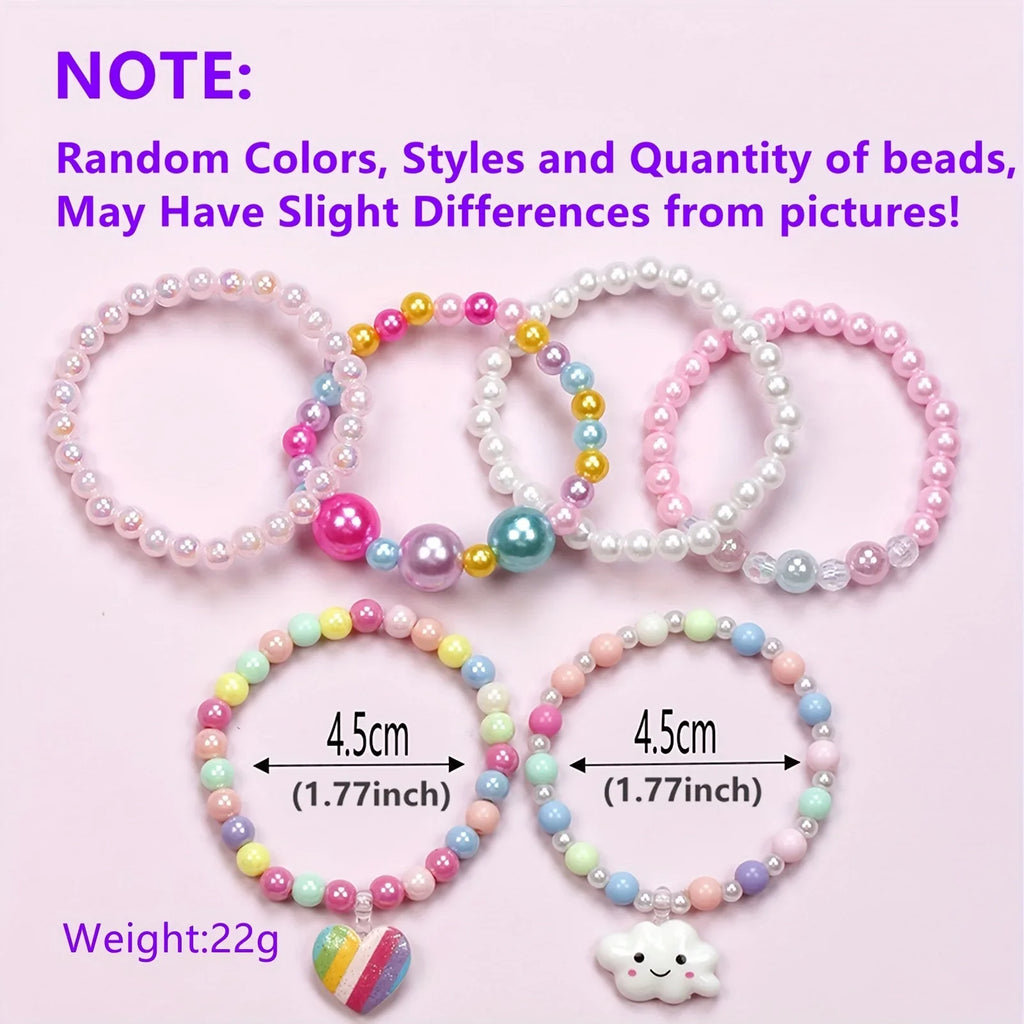 Kids Rainbow Beaded Bracelets 6-Pack | Love Cloud Charm Pendants