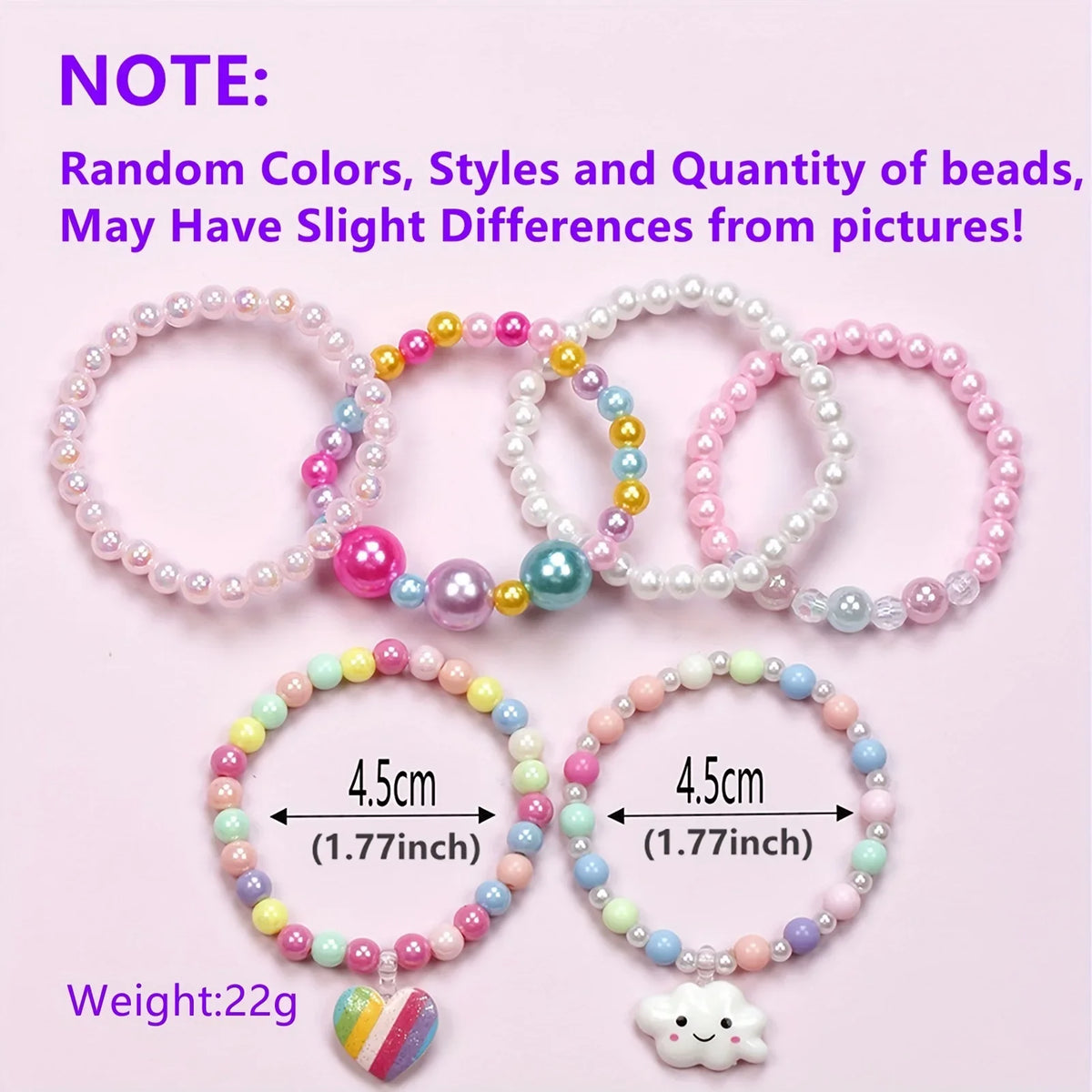 Kids Rainbow Beaded Bracelets 6-Pack | Love Cloud Charm Pendants