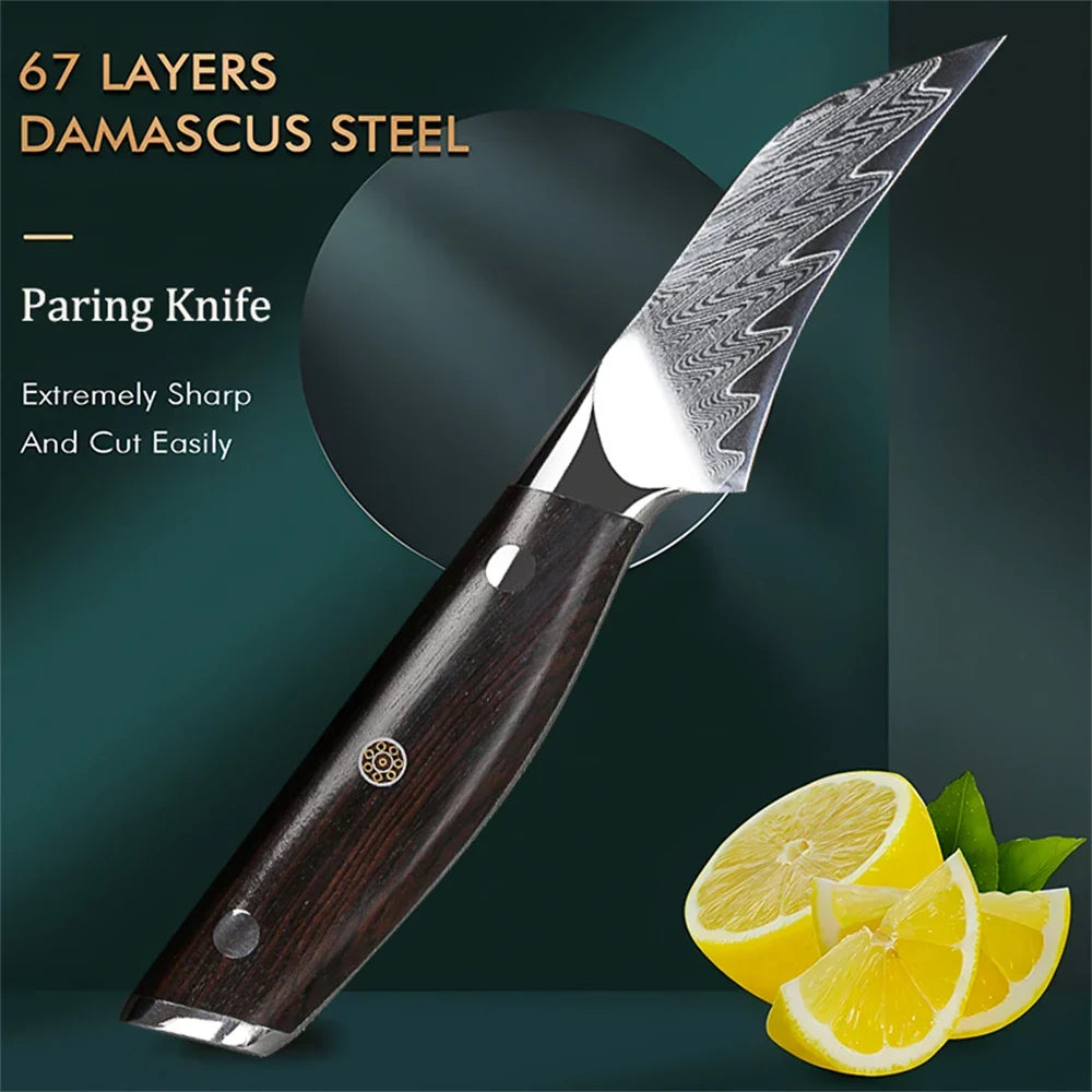 67-Layer Damascus Steel Paring Knife – Fruit Peeling Knife