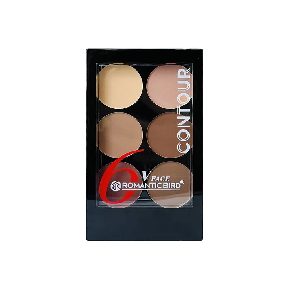6-Color Highlight & Contour Powder Palette with Brush