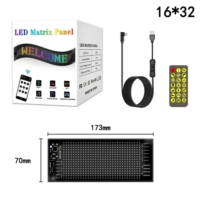 RGB LED Matrix Pixel Panel | Bluetooth Scrolling Text Car Sign