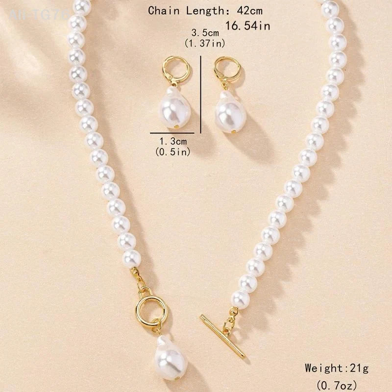 Faux Pearl Bridal Necklace & Stud Earrings Set | Wedding Jewelry