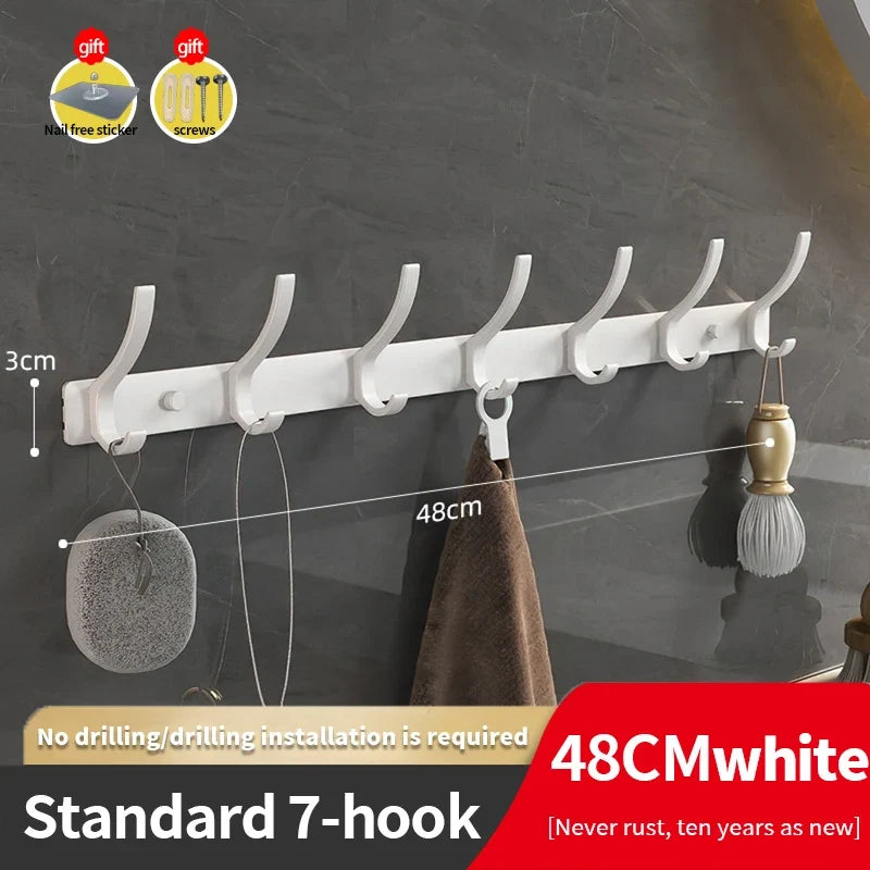YUNJIEYA 6-Hook Aluminum Wall Rack | Bathroom & Kitchen Hooks