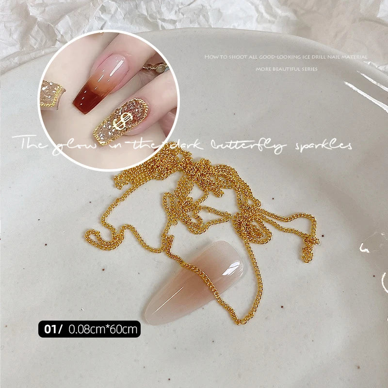 3D Nail Chain Charms Gold Silver Alloy Punk Nail Art Jewelry