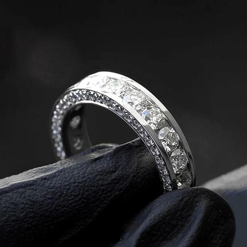 Huitan Full Eternity Cubic Zirconia Wedding Band Ring Silver