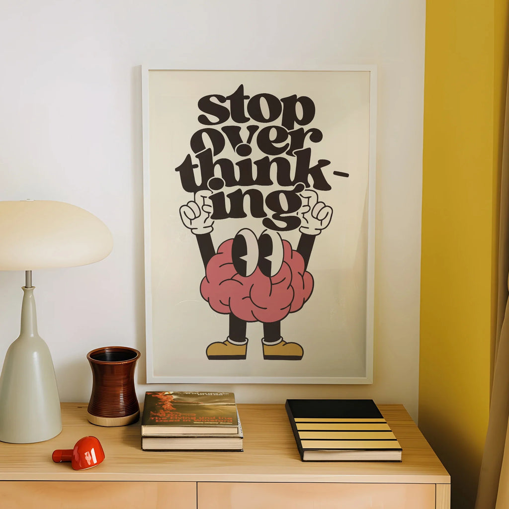 Stop Overthinking Canvas Wall Art | Brain & Shoes Poster