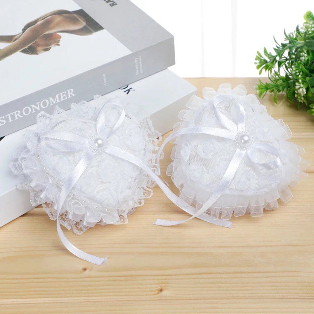 Love Heart Lace Wedding Flower Girl Clutch Ring Box Bridal Jewelry