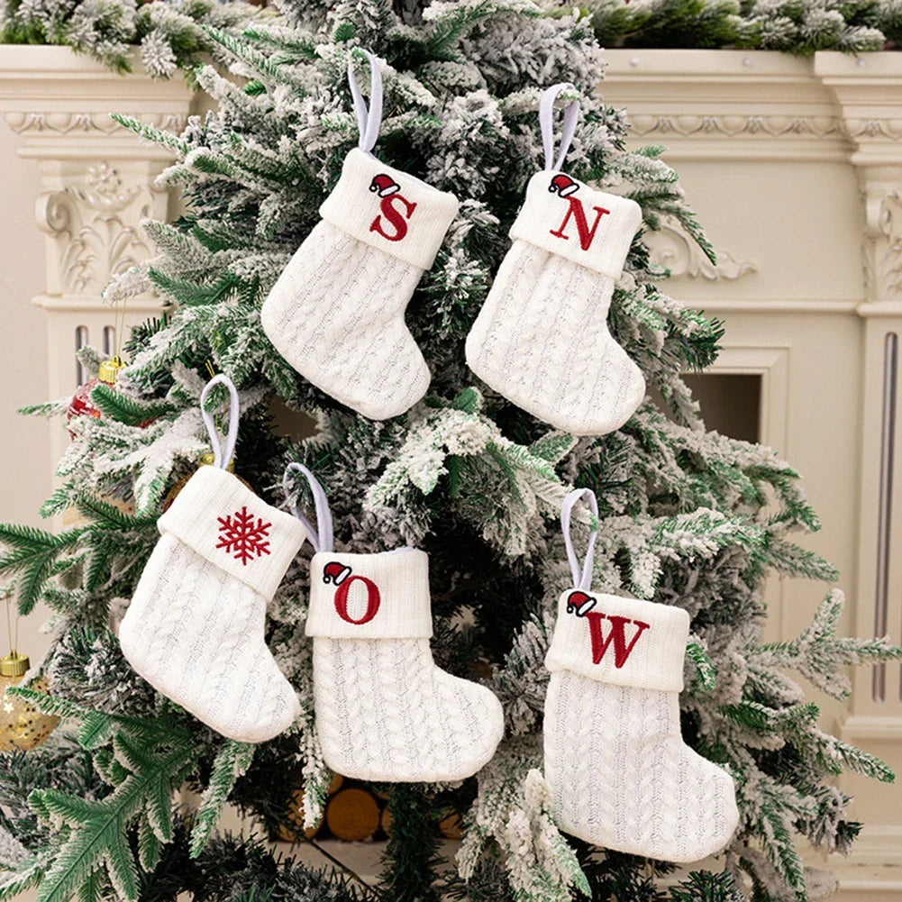 Knitted Christmas Stocking with Hanging Rope | Kids Candy Bag