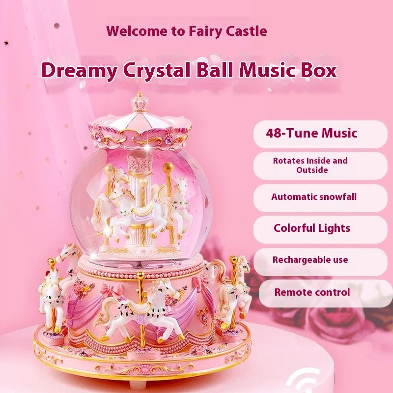 Music Box Carousel Crystal Ball Children's Birthday Girls Girlfriends