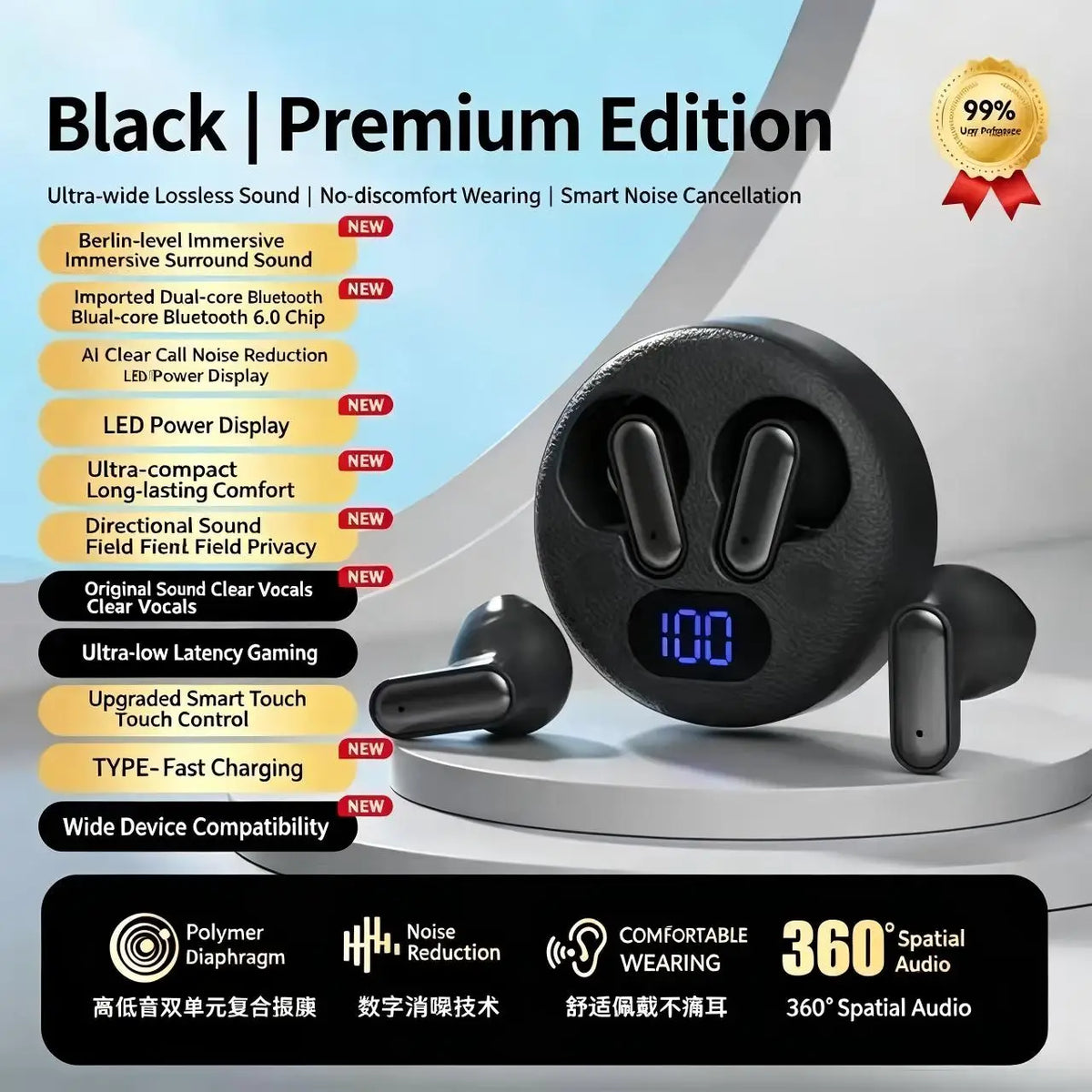 X19 Pink Bluetooth Earbuds – HiFi Stereo & LED Charging Case
