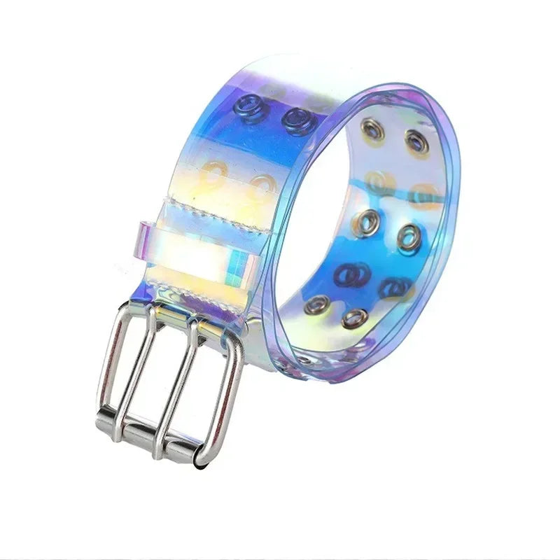 Women's Transparent PVC Belt – Laser Square Buckle Waistband