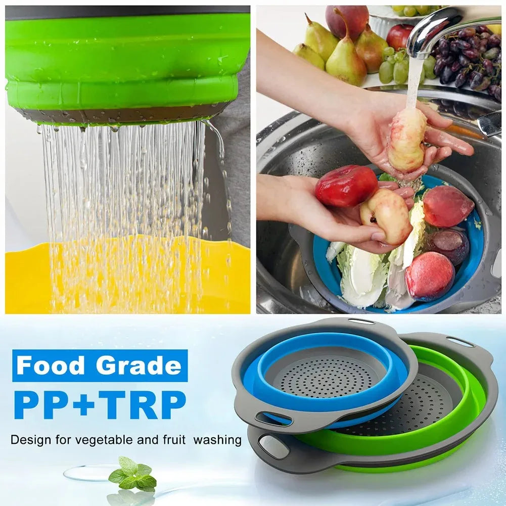 Collapsible Silicone Drain Basket – Foldable Fruit & Veggie Strainer