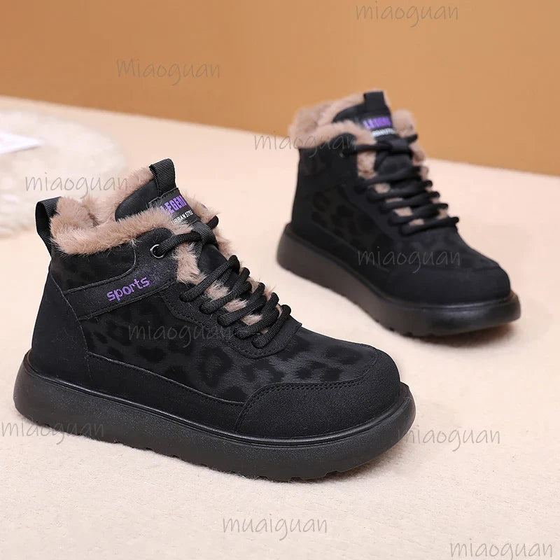 Women's Winter Plush Ankle Boots – Lace-Up Flat Cotton Shoes