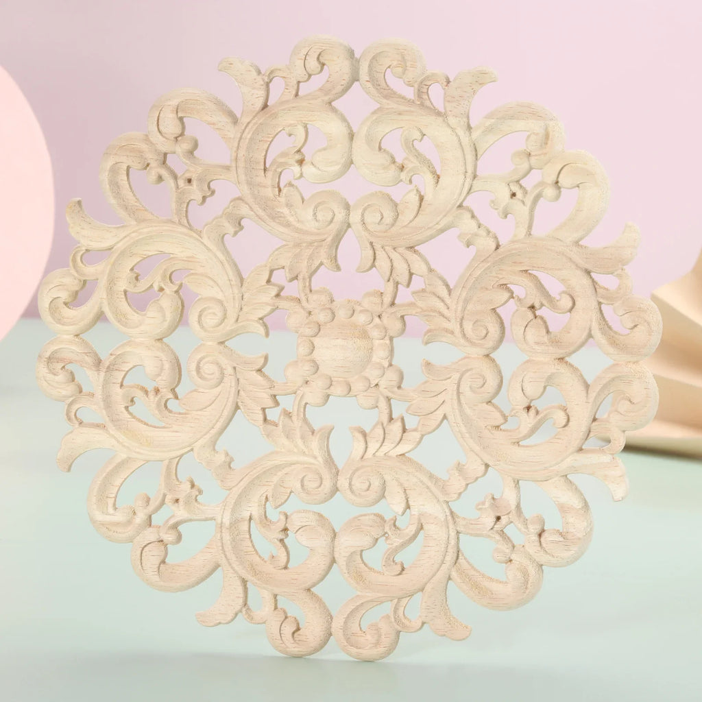 Round Flower Carved Wood Decal | Furniture & Cabinet Applique