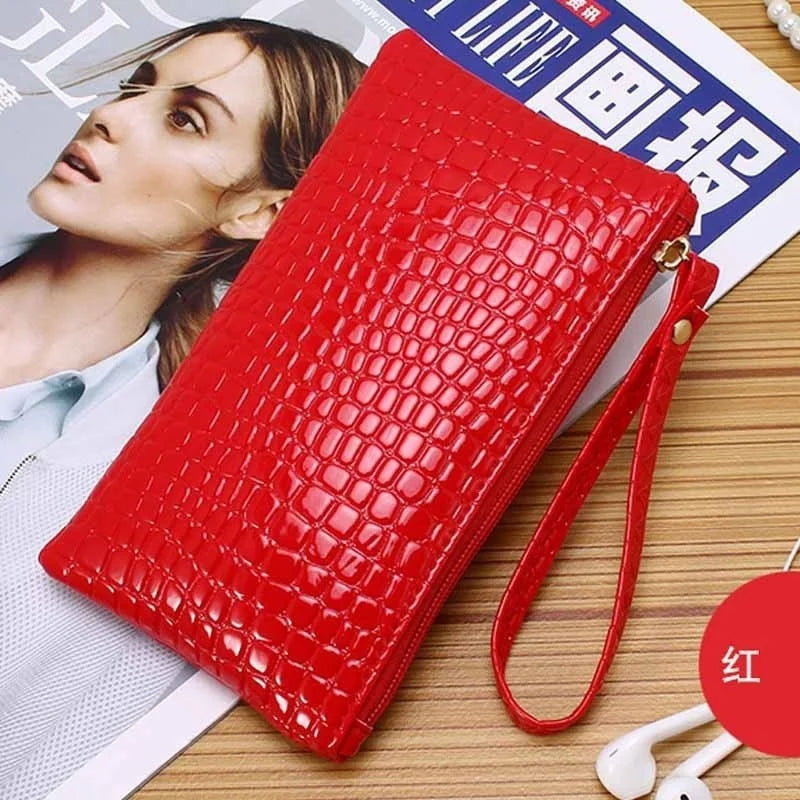Women's Crocodile Grain PU Zip Coin Purse – Korean Style