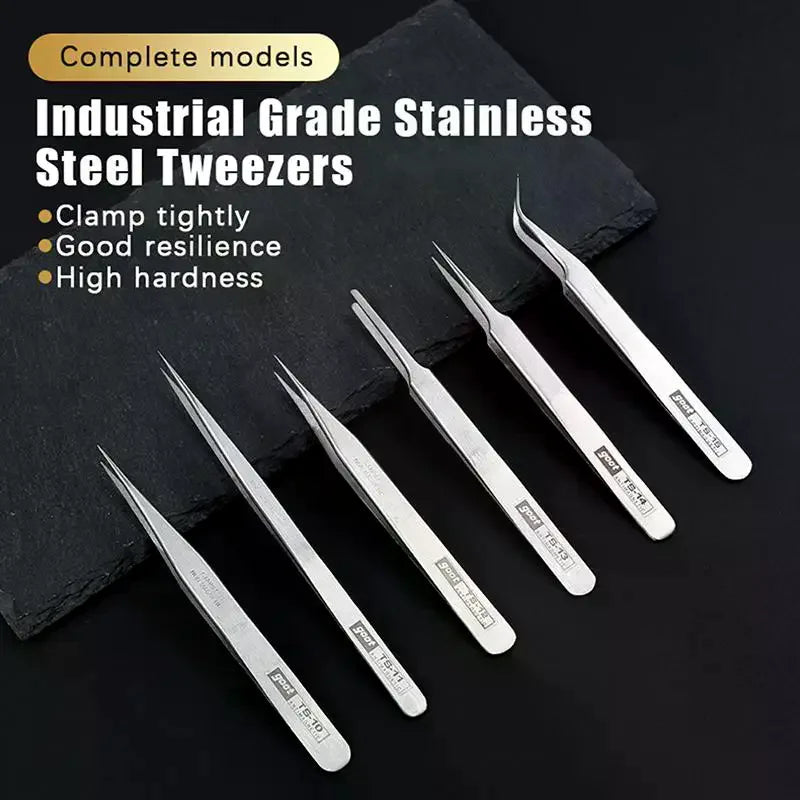 Stainless Steel Tweezers Bent Straight Fine Work Crafts