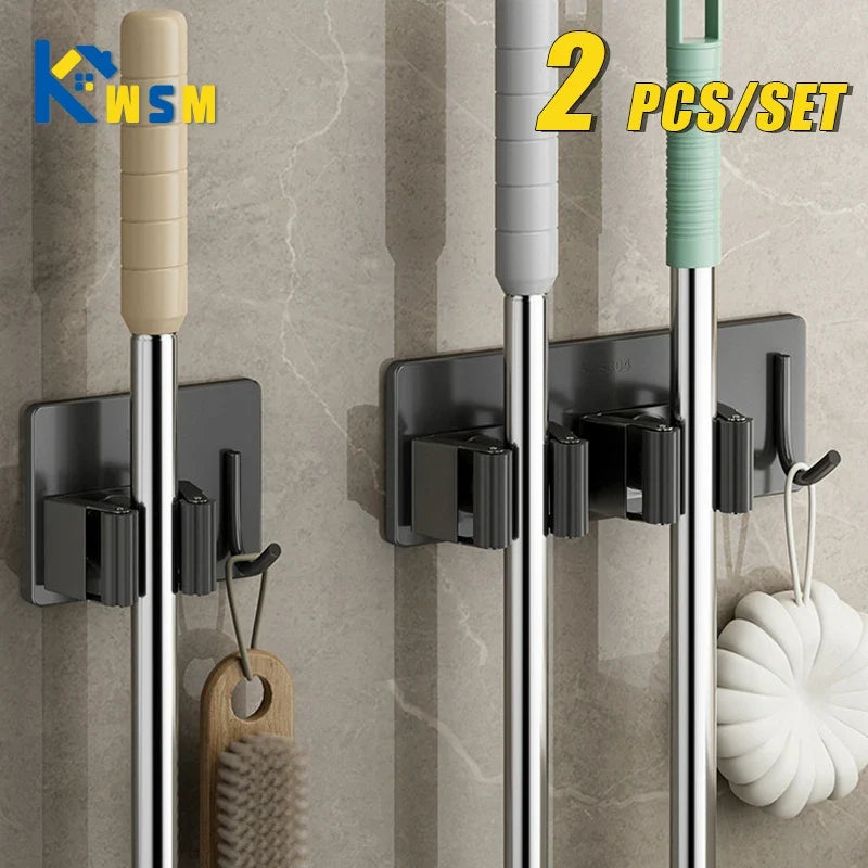 Wall-Mounted Mop & Broom Holder – 304 Stainless Steel Rack