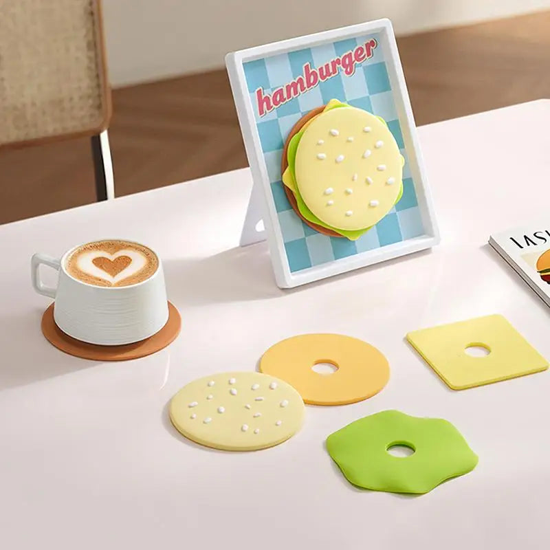 Burger-Shaped Silicone Coasters Set of 5 | Fun Table Decor