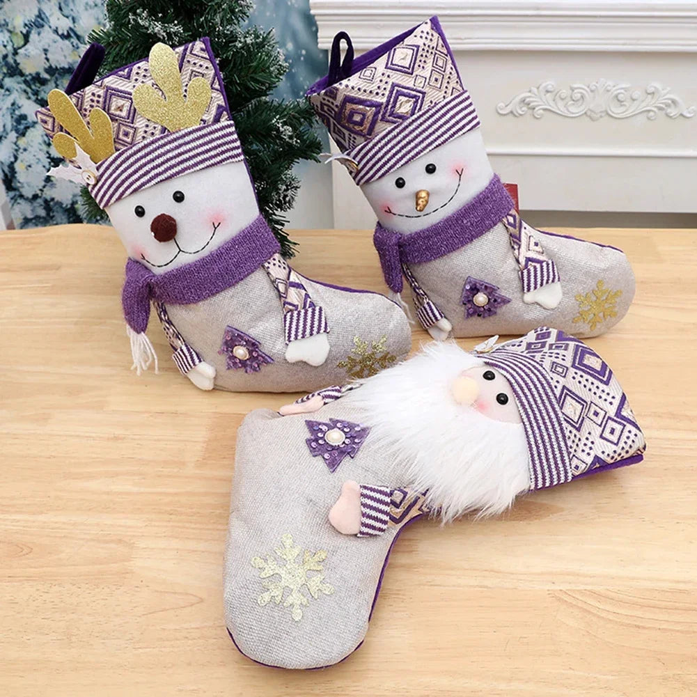 Purple Christmas Stockings – Santa, Snowflake & Antler 45cm