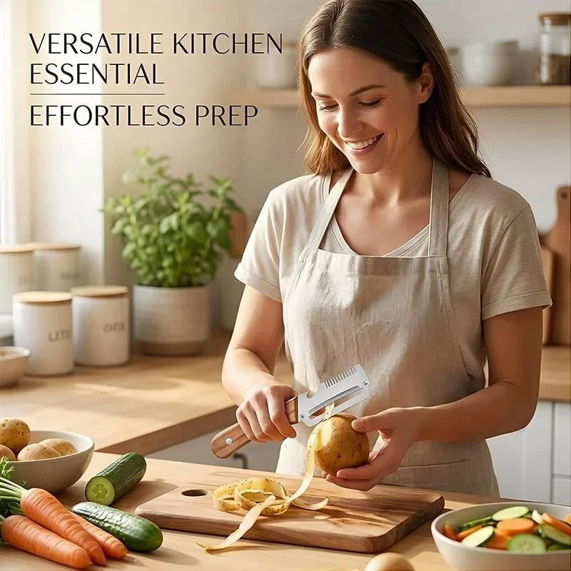 2-Piece Stainless Steel Vegetable Peeler Set | Oak Handle