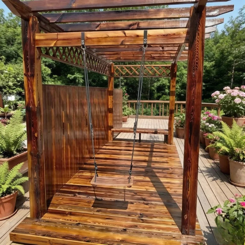 Kids Solid Wood Swing – Carbonized Indoor & Outdoor Seat