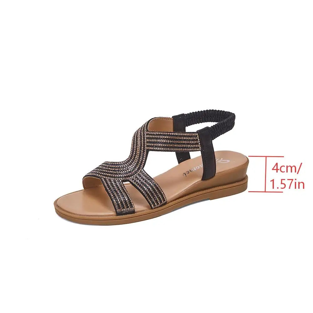Women's Rhinestone Wedge Sandals – Slip-On Roman Summer Shoes