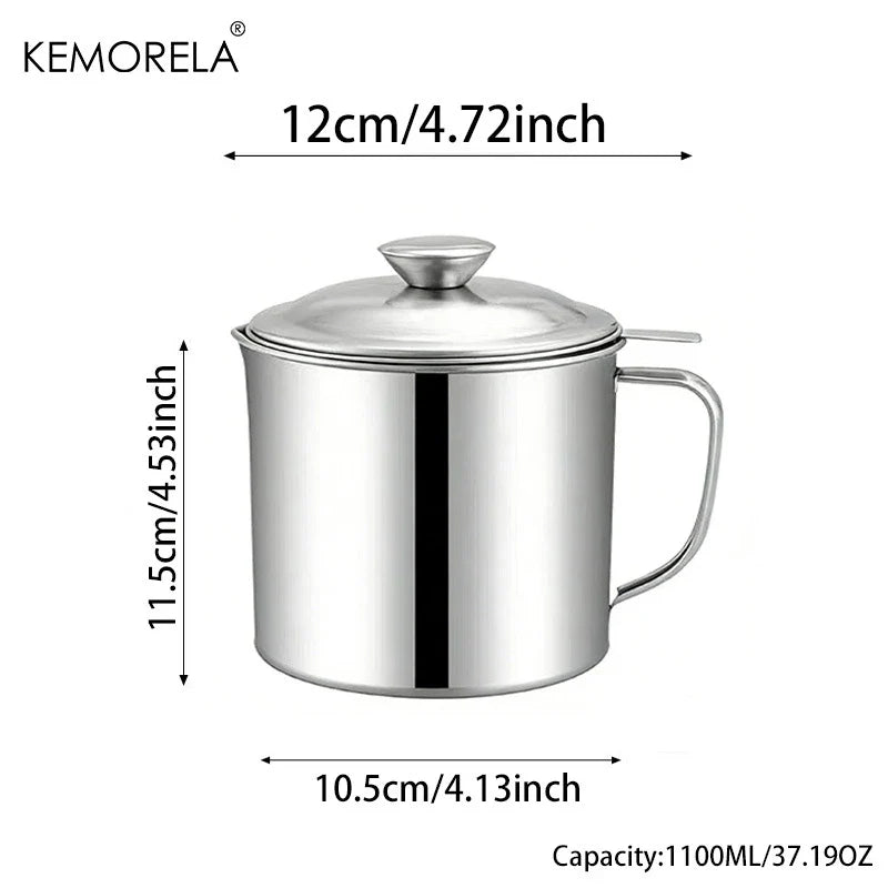 KEMORELA Stainless Steel Oil Filter Pot 1.1/1.3L with Strainer