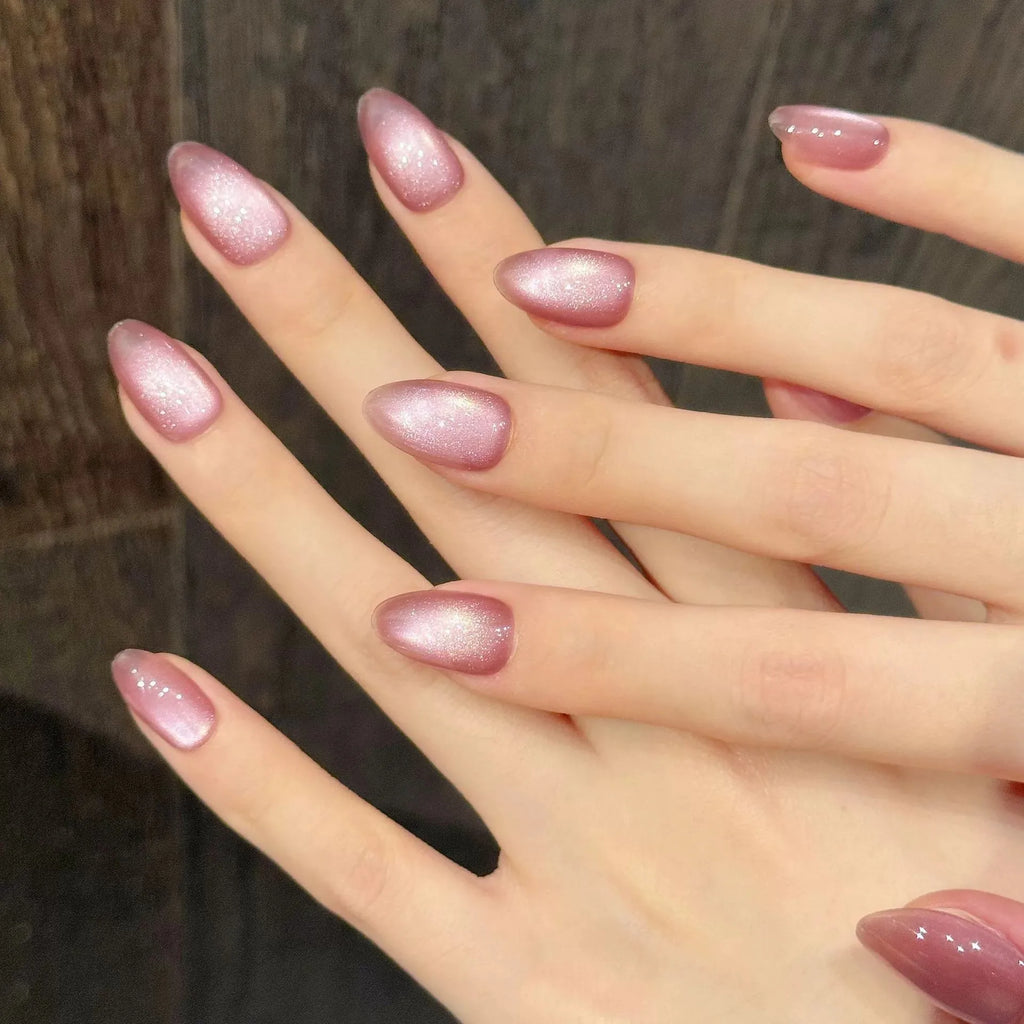 Handmade Cat's Eye Press-On Nails | Flash Glass Bead 10pcs