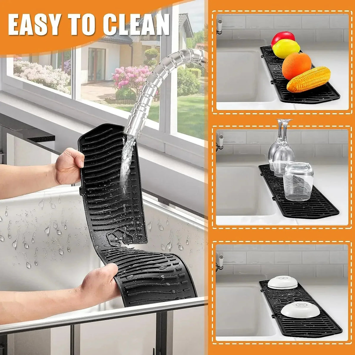Foldable Silicone Faucet Splash Guard & Sink Drain Pad