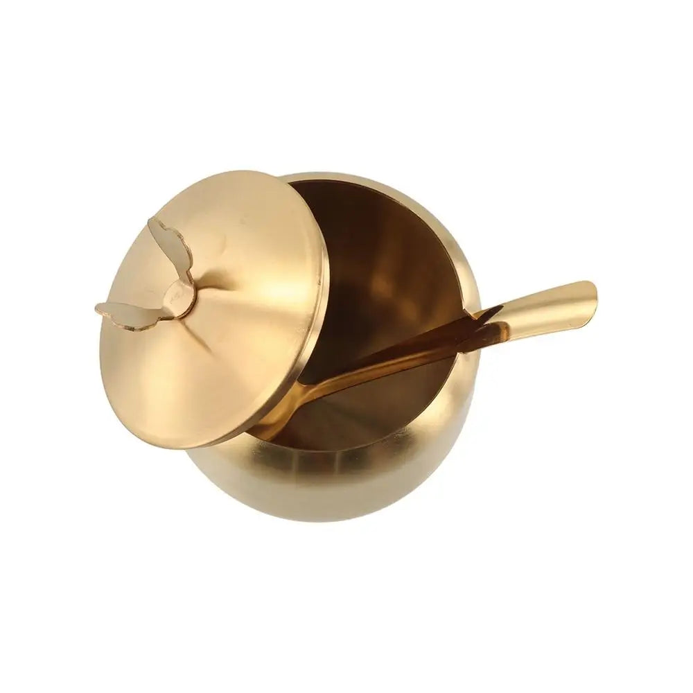 Stainless Steel Sugar Bowl with Lid & Spoon | Gold & Silver