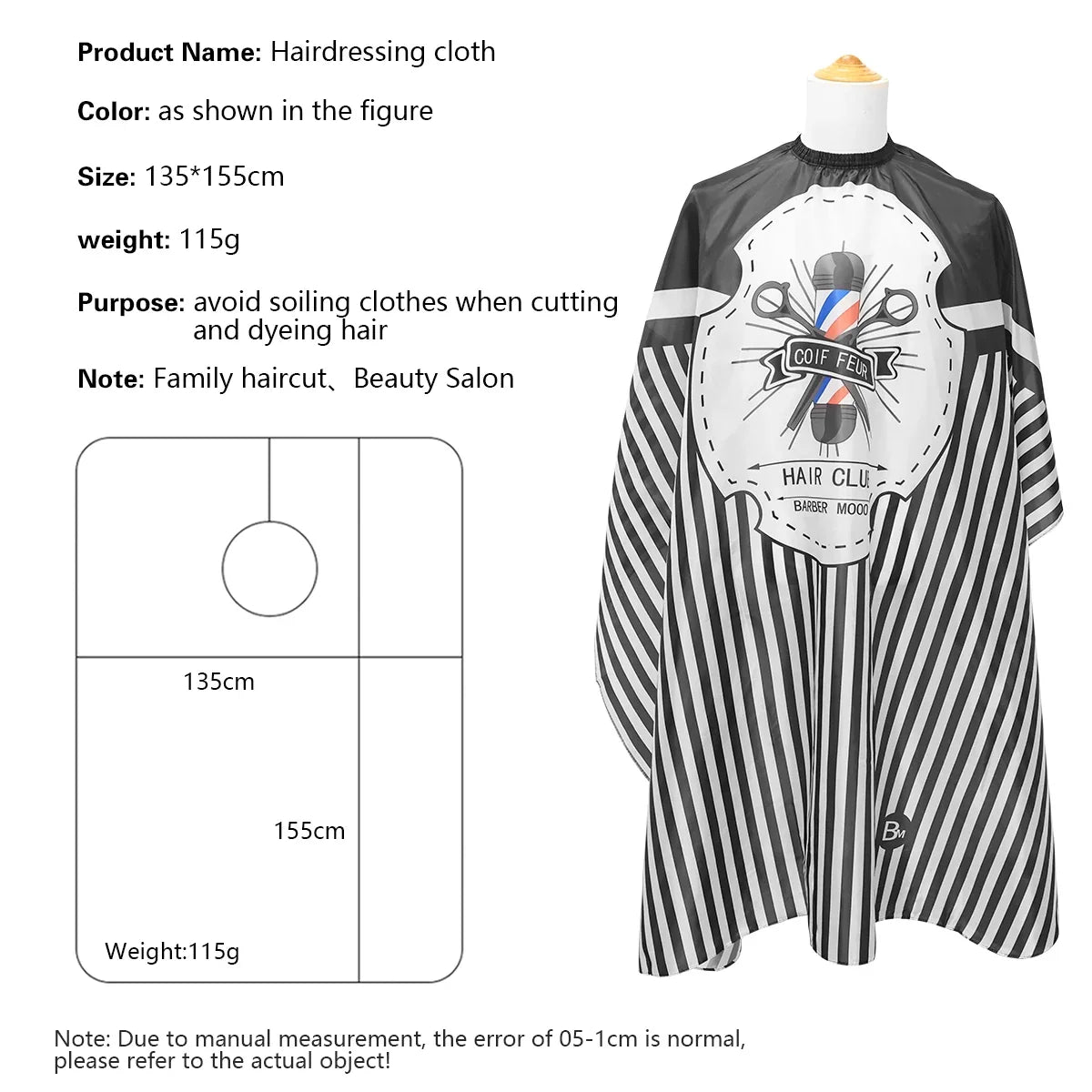 Waterproof Barber Cape | Salon Haircutting Gown 160×140cm