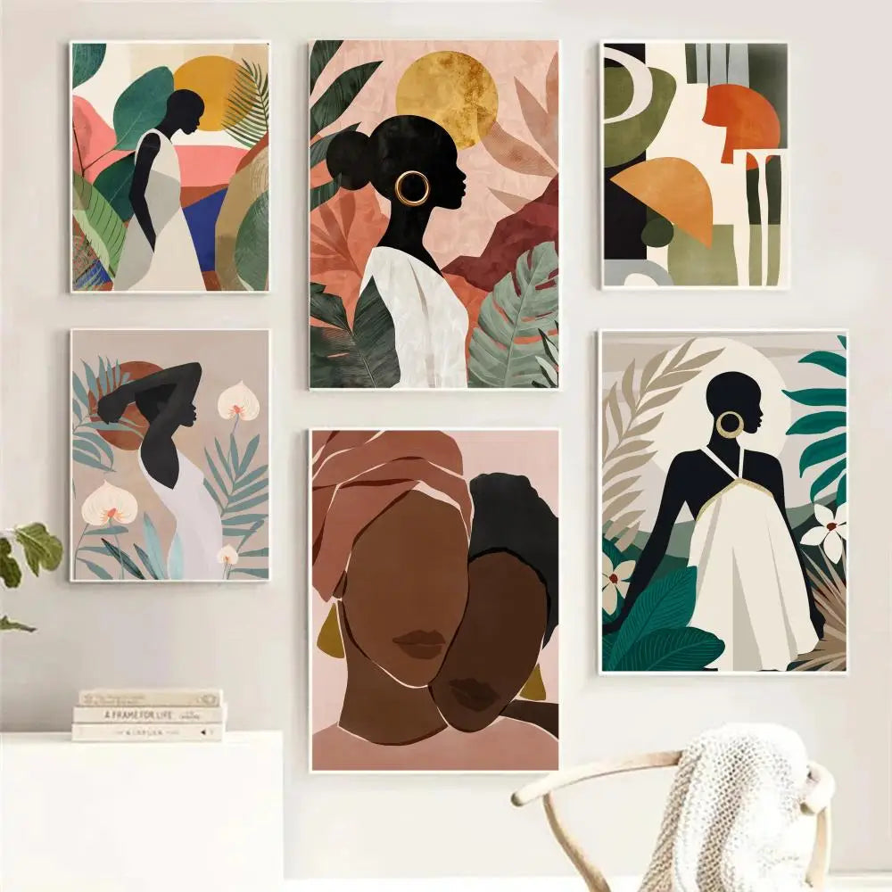 Abstract African Woman Floral Canvas Wall Art – HD Print Poster