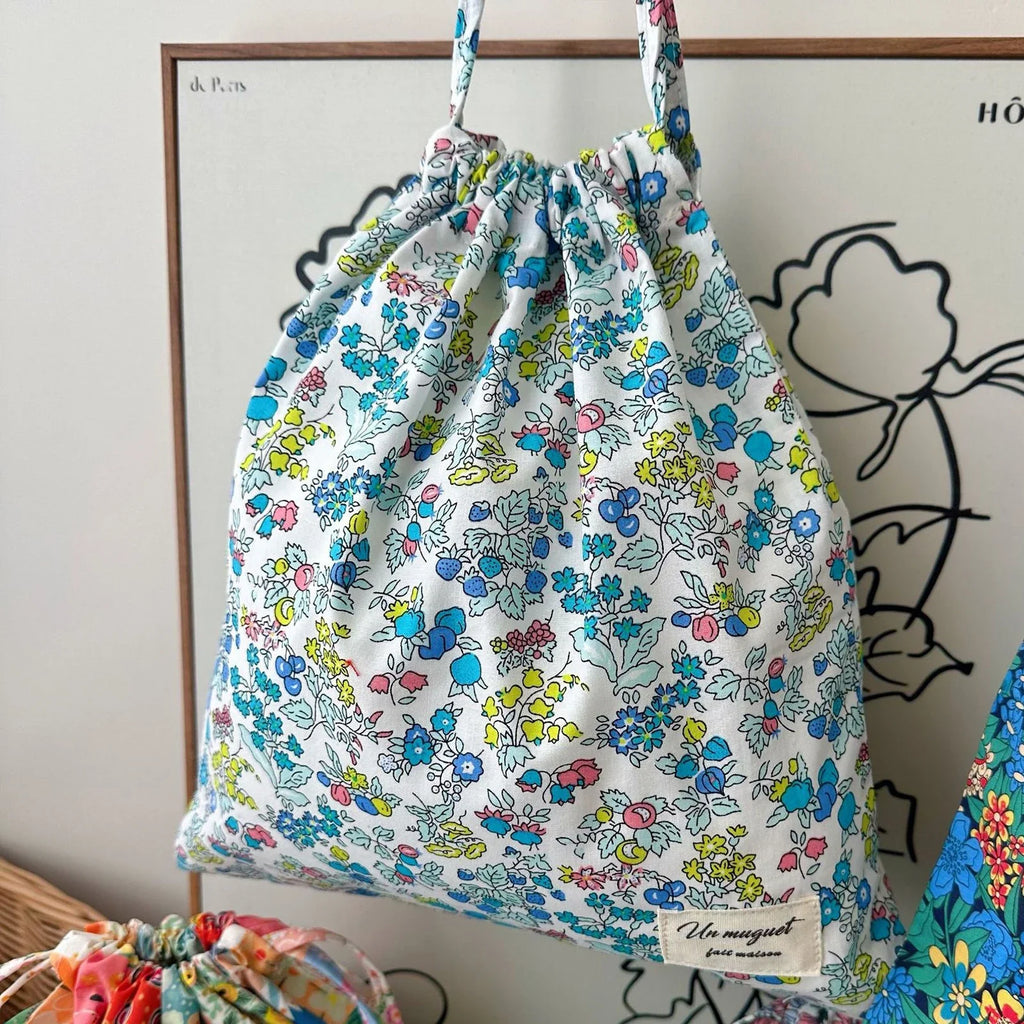 Floral Drawstring Cotton Gift Bags – Party Favors & Storage Pouches