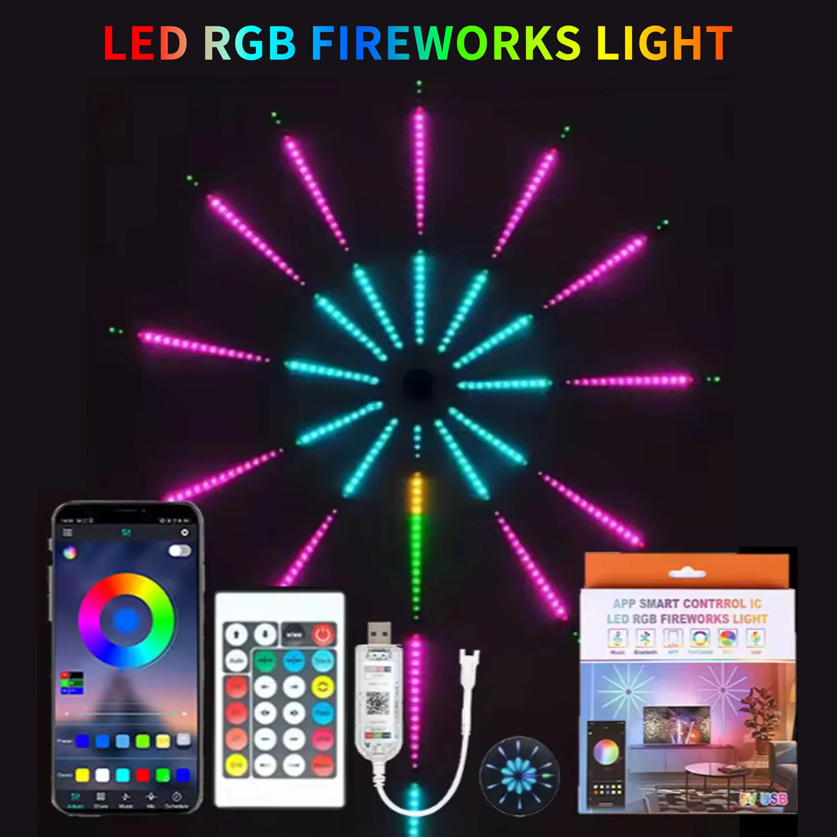 RGBIC Firework LED Strip Lights – Bluetooth App & Music Sync