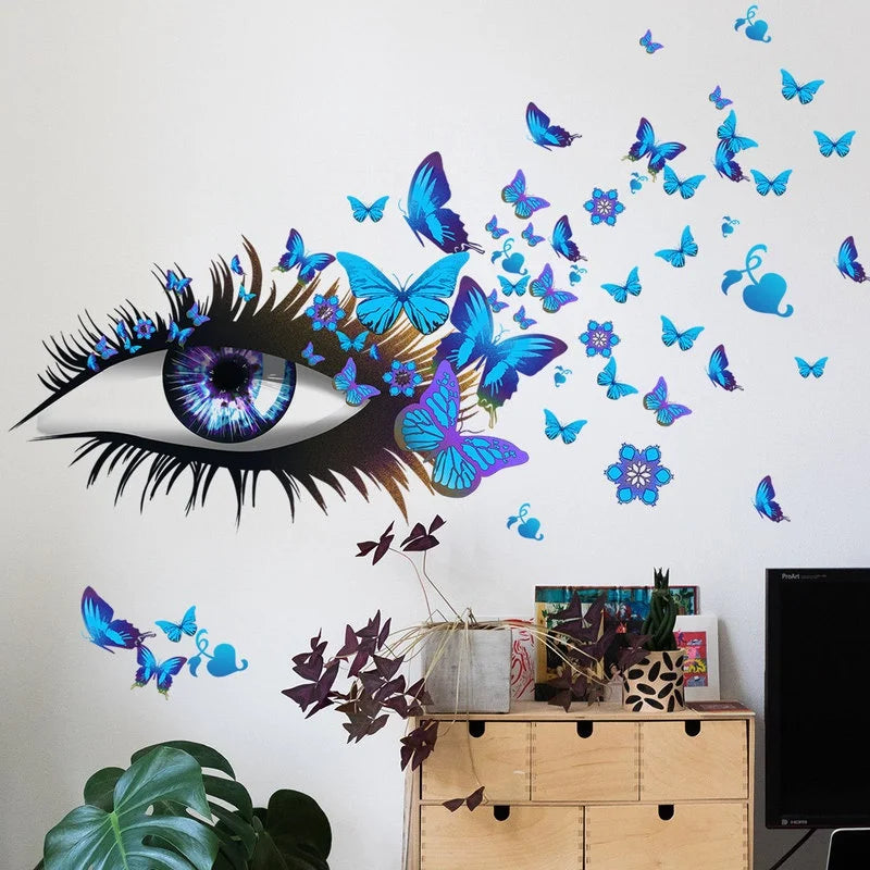 Girl Eyes & Butterfly Wall Decals – Bedroom Wall Stickers