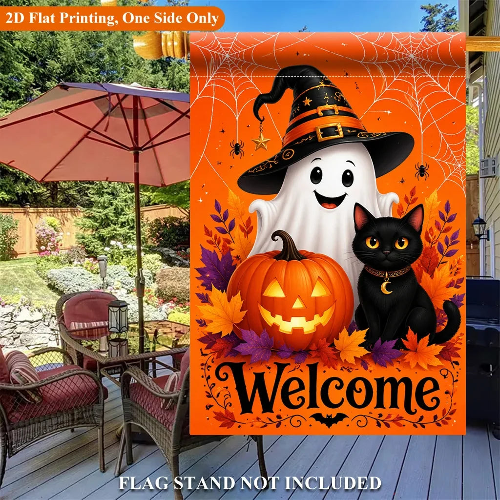 1 Halloween Pumpkin Black Cat Design Single-sided Garden Flag